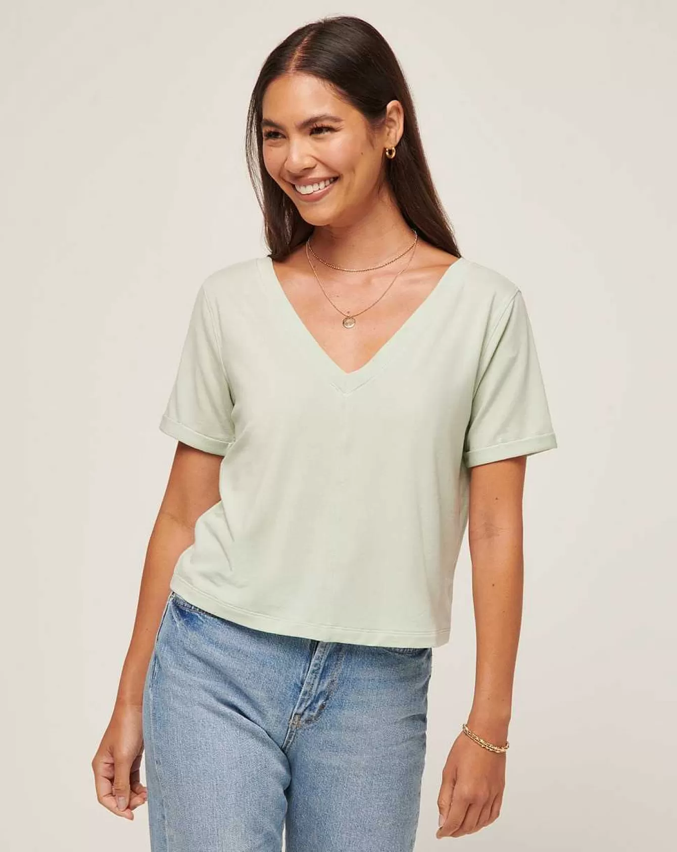 Cheap Calm Waters Vneck Top Shirts & Tops