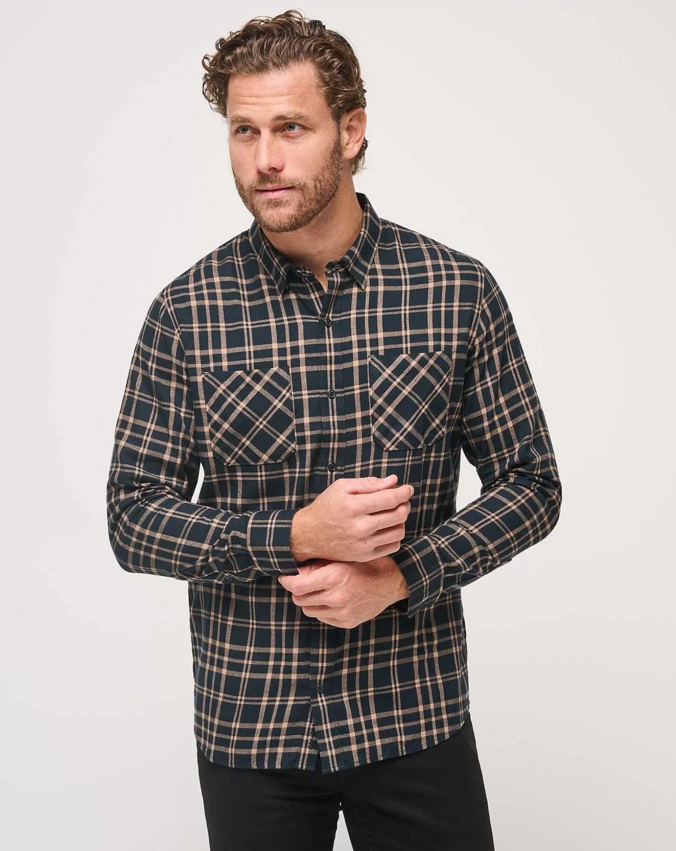 Clearance Cloud Flannel Plaid Button-Up Button-Ups