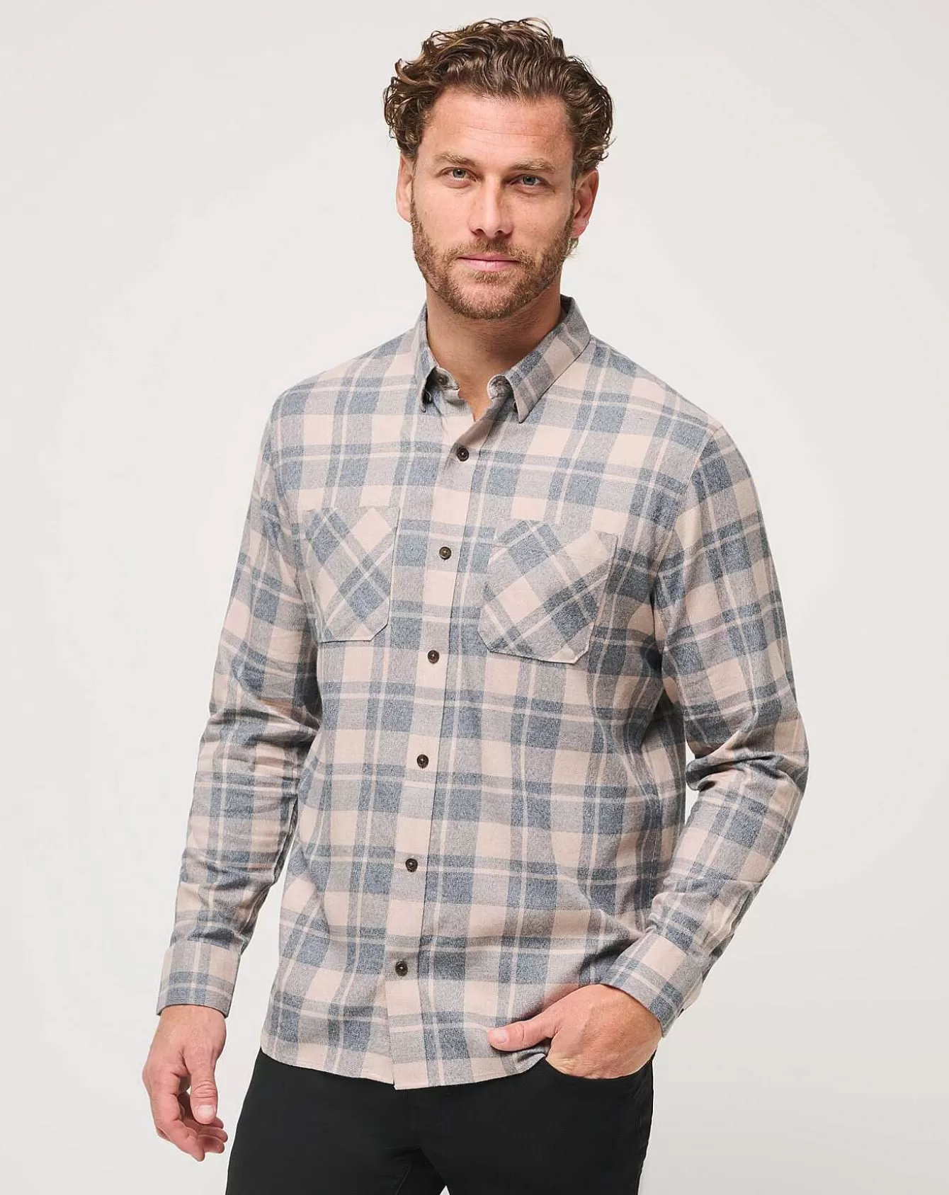 Cheap Cloud Flannel Plaid Button-Up Button-Ups